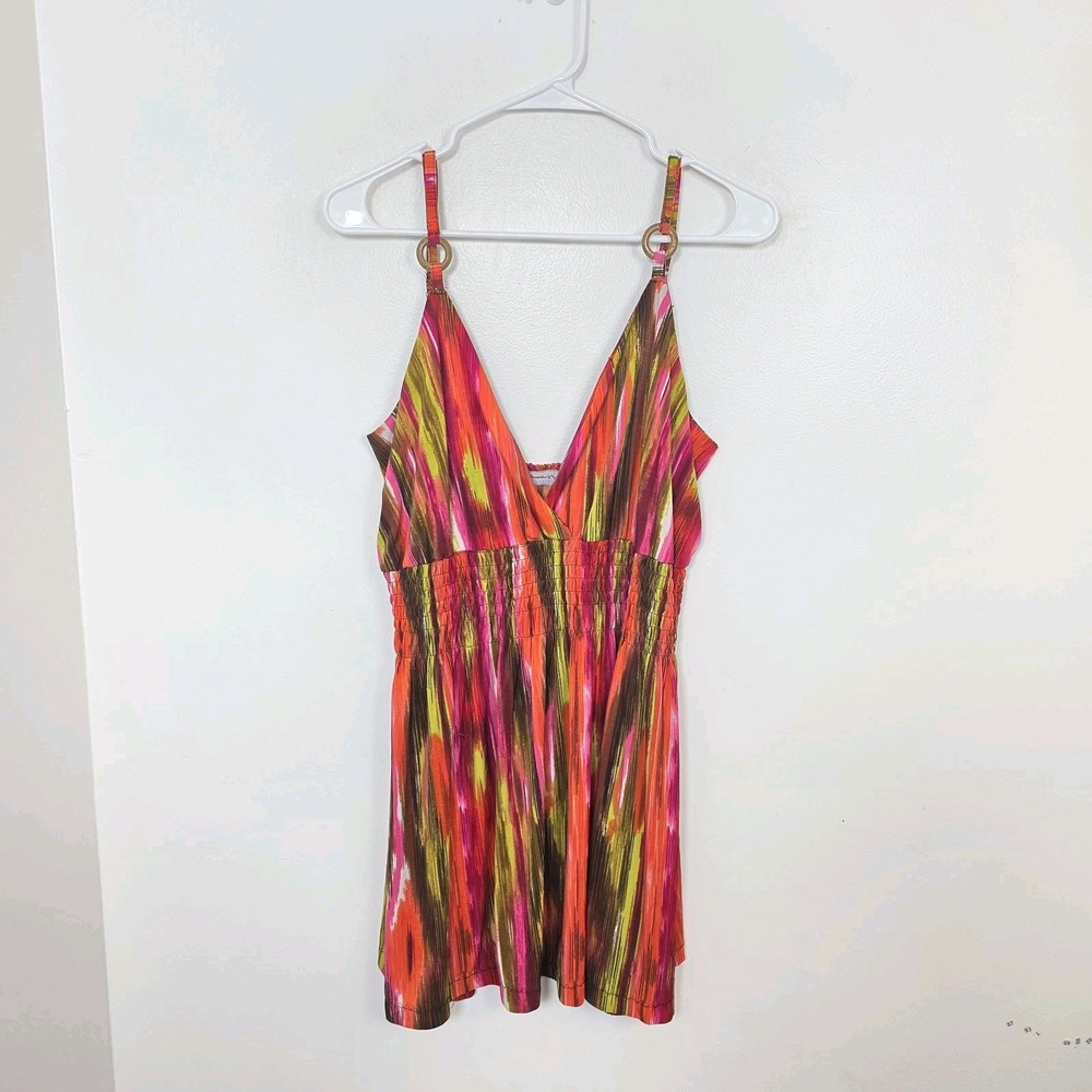 Jamie Nicole Colorful Babydoll Y2K Artsy Boho Stretch Tank Top Tunic Size 3X